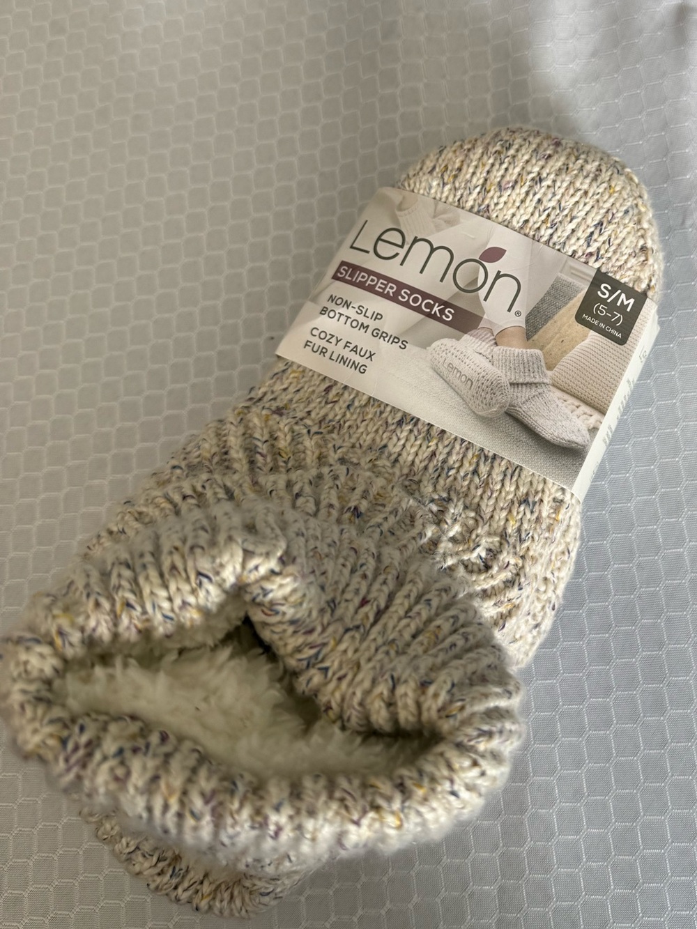 Lemon Cream Speckled Knit Slipper Socks